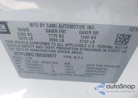 2011 GMC Terrain Sle-1 from USA, damaged, VIN 2CTFLREC1B6329877
